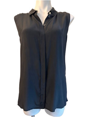Donna Karan Black Silk Sleeveless Button-Front Blouse